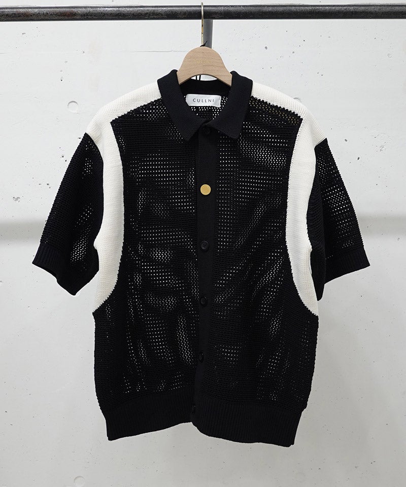 CULLNI〔クルニ〕ニットポロ CULLNI/クルニ】ポロシャツ Bi Color Mesh Knit Zip Up Polo Shirt 25