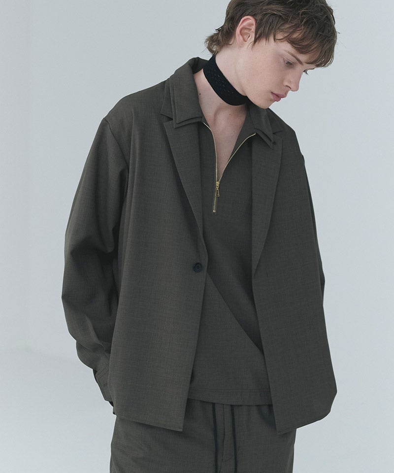 cullni 21ss スイッチングリブニット CULLNI(クルニ)】Dry Gabardine Layered collar Half Zip Shirt