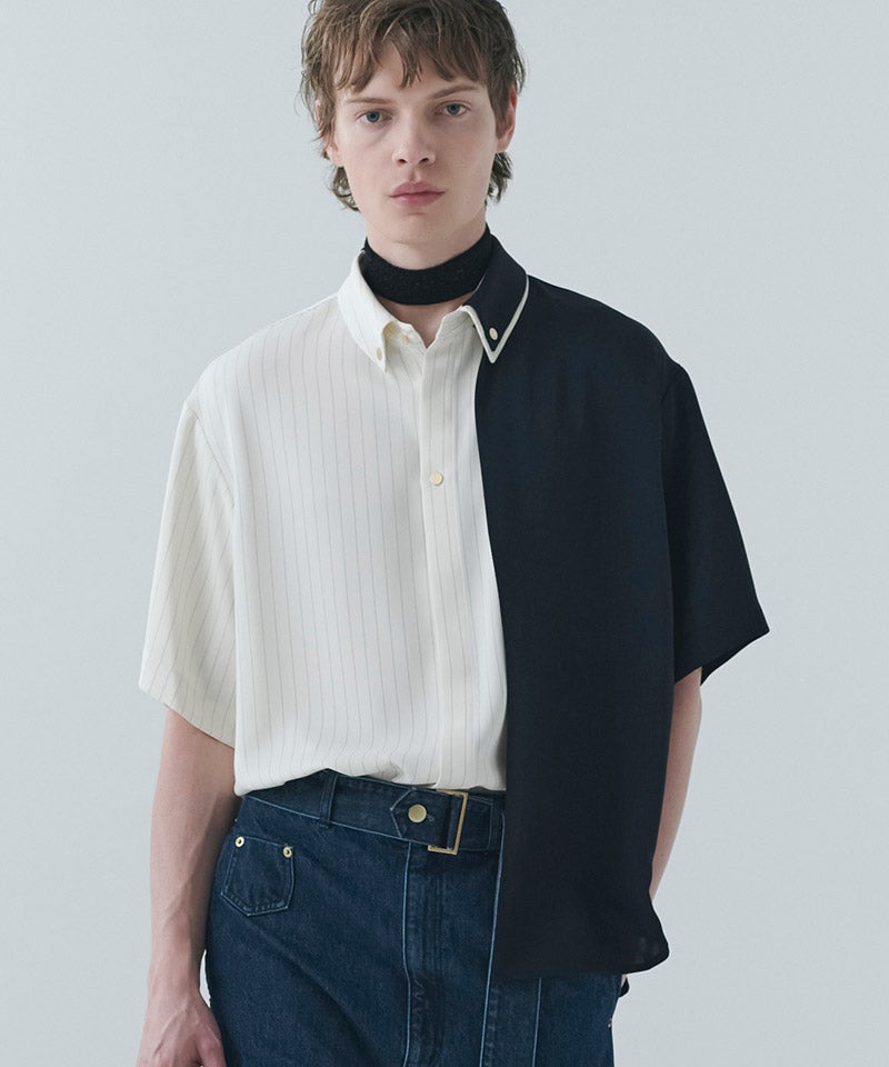 CULLNI(クルニ)】Double Cloth Layered Bi-Color Short Sleeve Shirt
