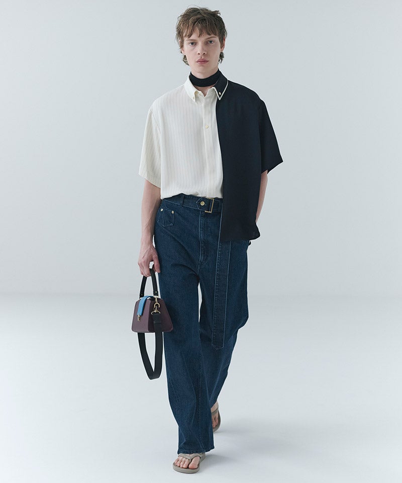 CULLNI(クルニ)】Double Cloth Layered Bi-Color Short Sleeve Shirt