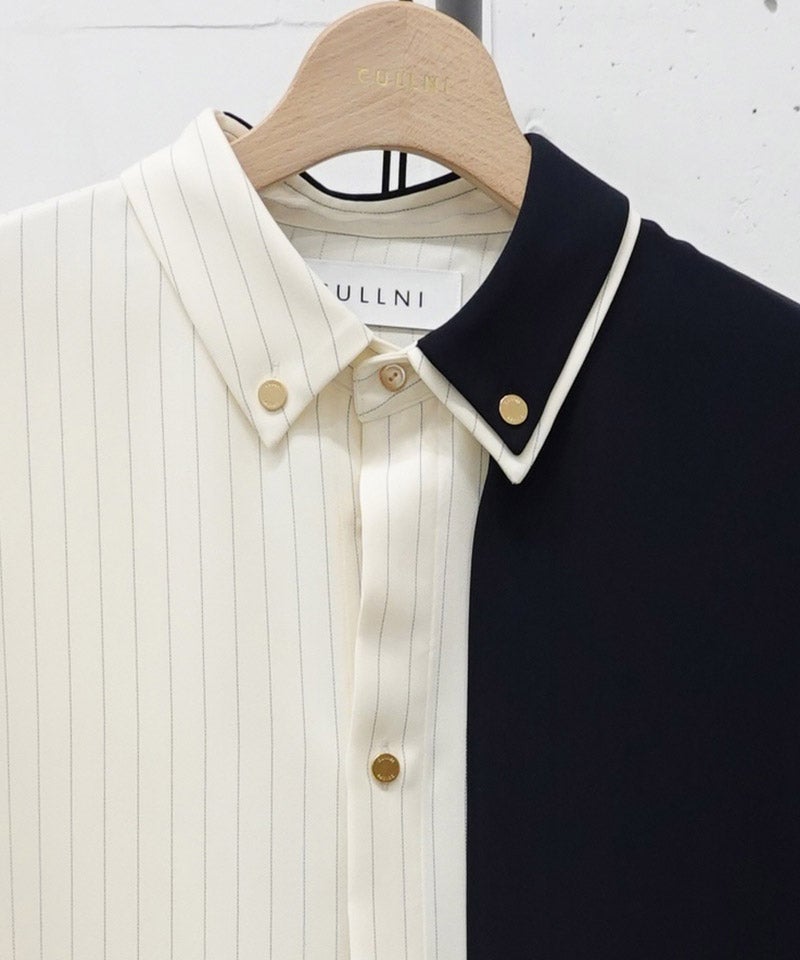 CULLNI(クルニ)】Double Cloth Layered Bi-Color Short Sleeve Shirt