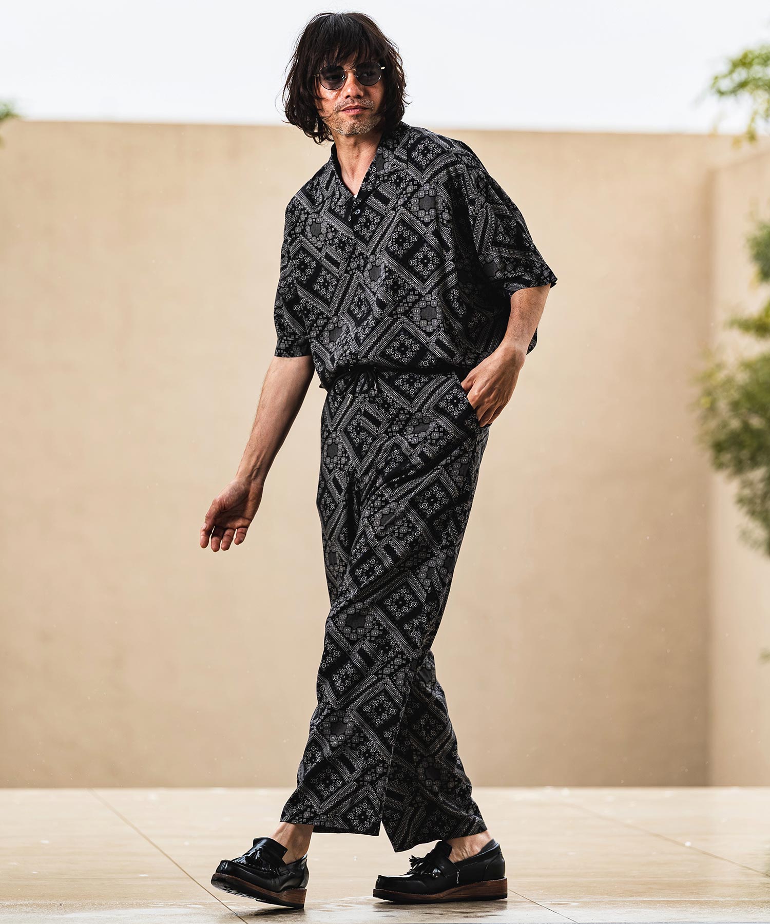 CAMBIO(カンビオ)】Bandana Pattern Wide Straight Easy Pants ワイド