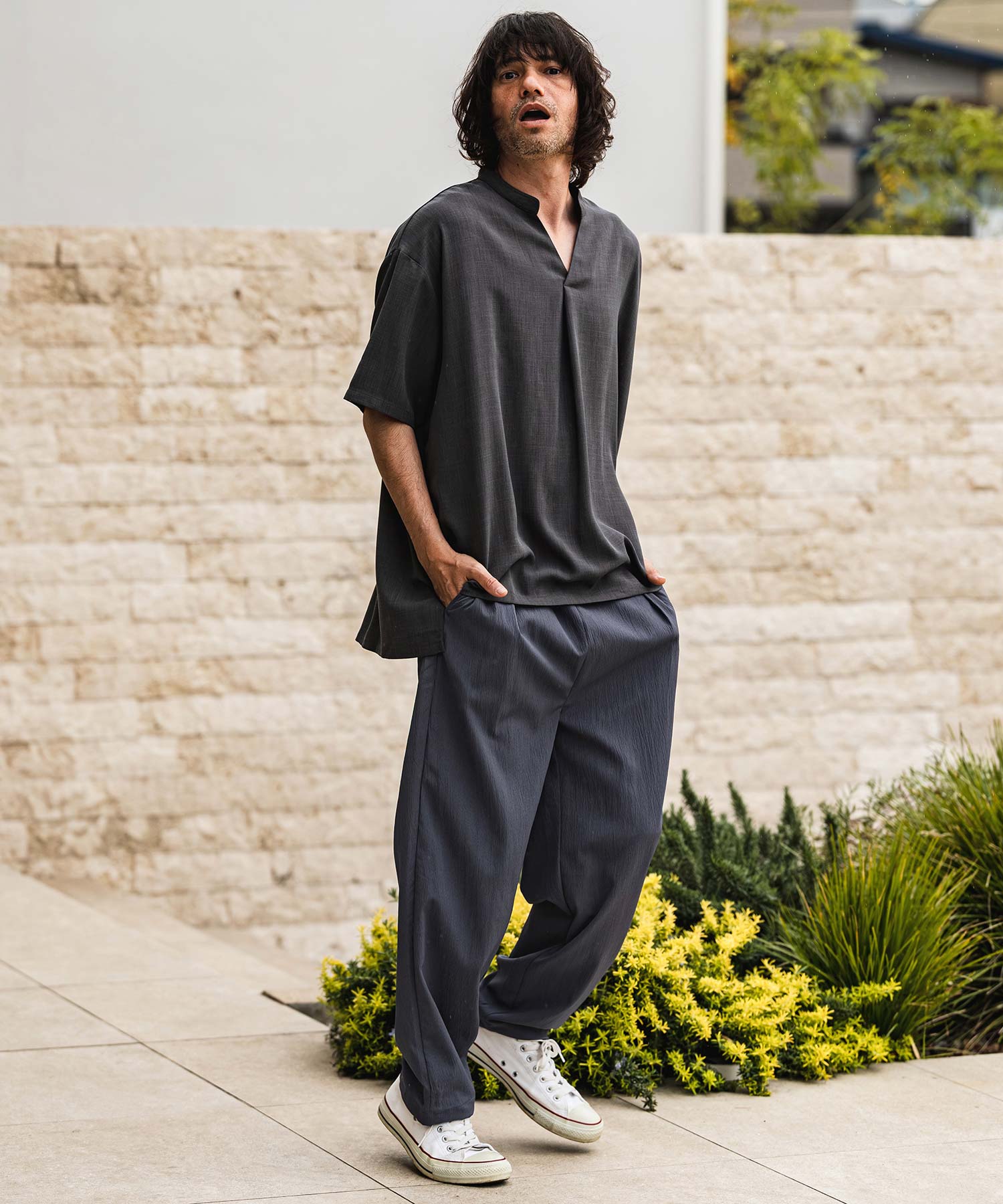 CAMBIO(カンビオ)】Stretch Crinkle Straight Easy Pants イージー