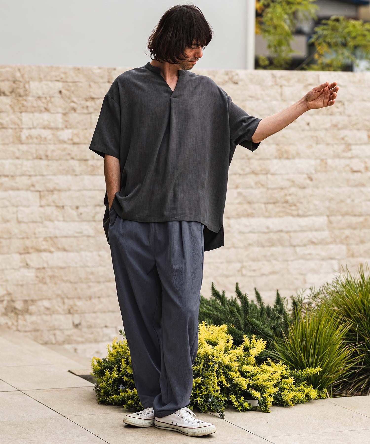 CAMBIO(カンビオ)】Stretch Crinkle Straight Easy Pants イージー