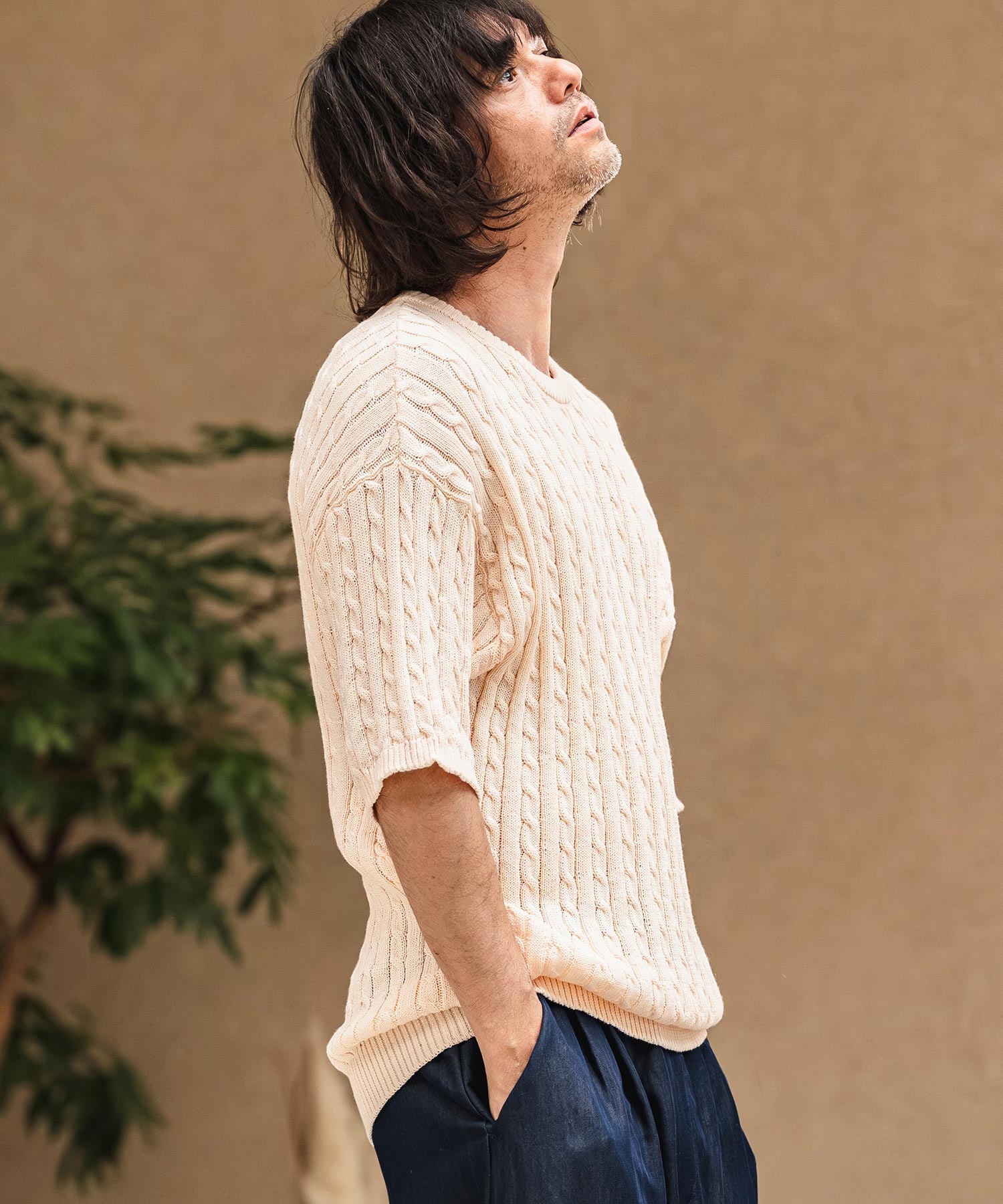 CAMBIO(カンビオ)】Cable Knit Short Sleeve Knit Pullover 半袖ニット