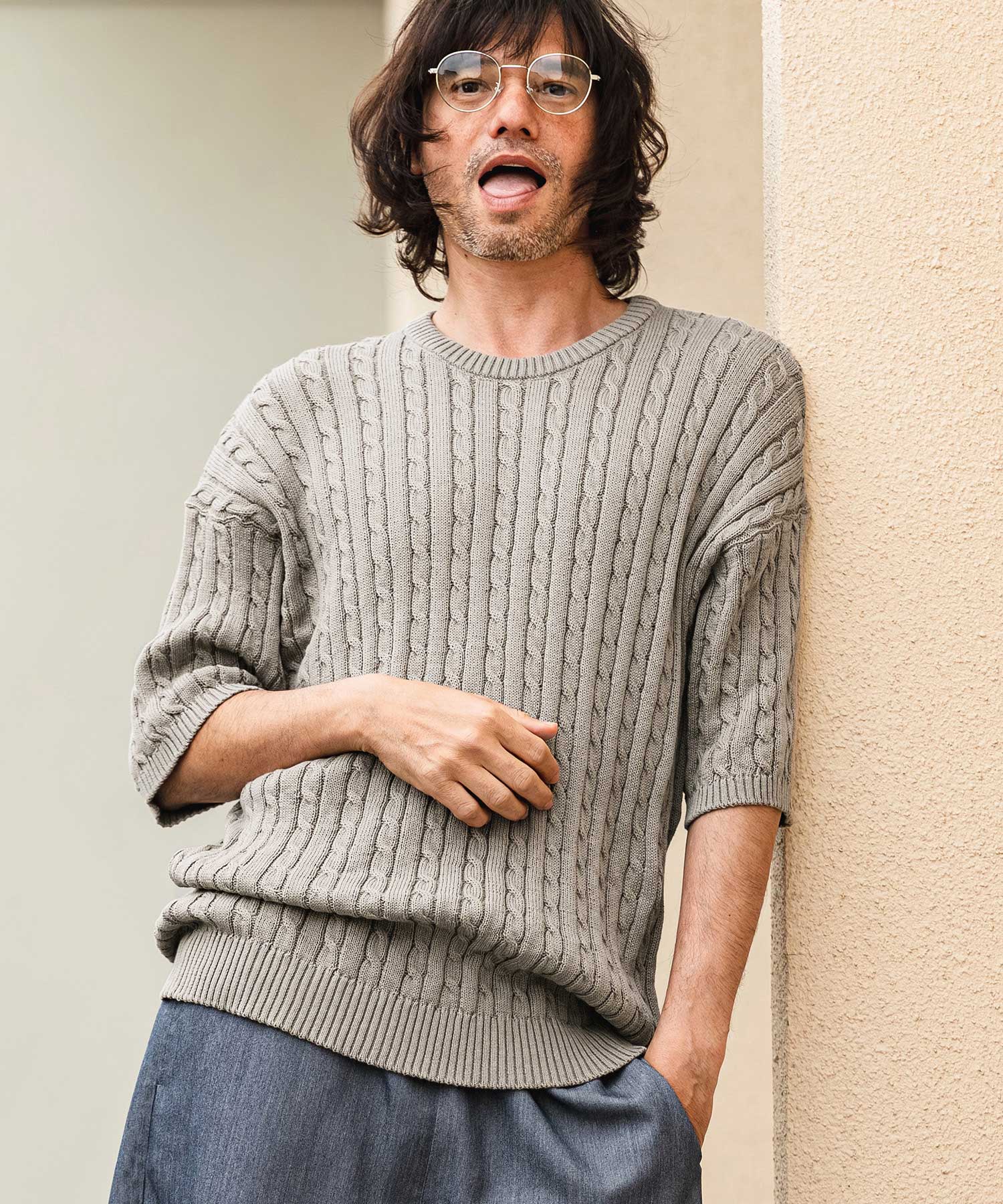 CAMBIO(カンビオ)】Cable Knit Short Sleeve Knit Pullover 半袖ニット