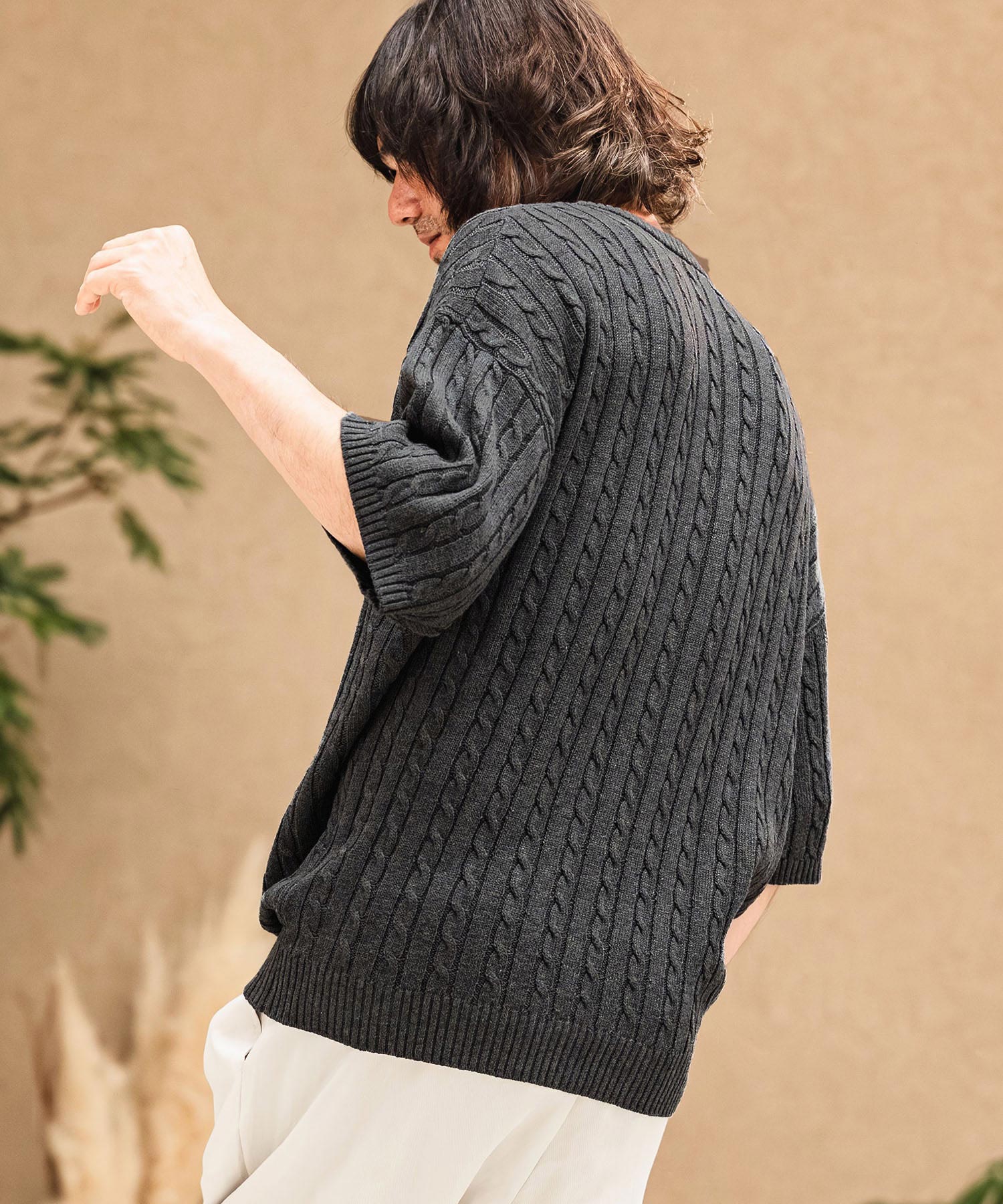 CAMBIO(カンビオ)】Cable Knit Short Sleeve Knit Pullover 半袖ニット