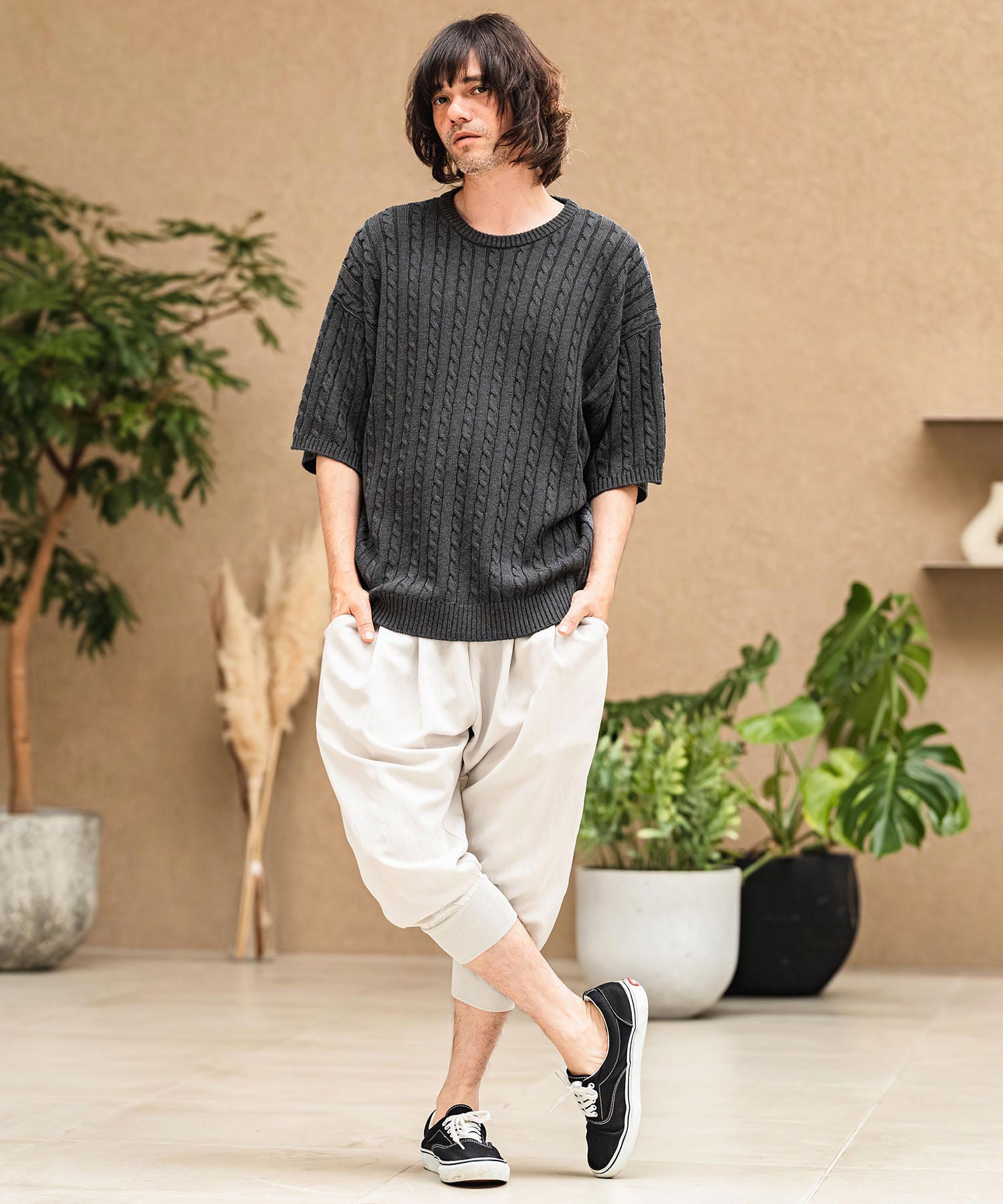 CAMBIO(カンビオ)】Cable Knit Short Sleeve Knit Pullover 半袖ニット