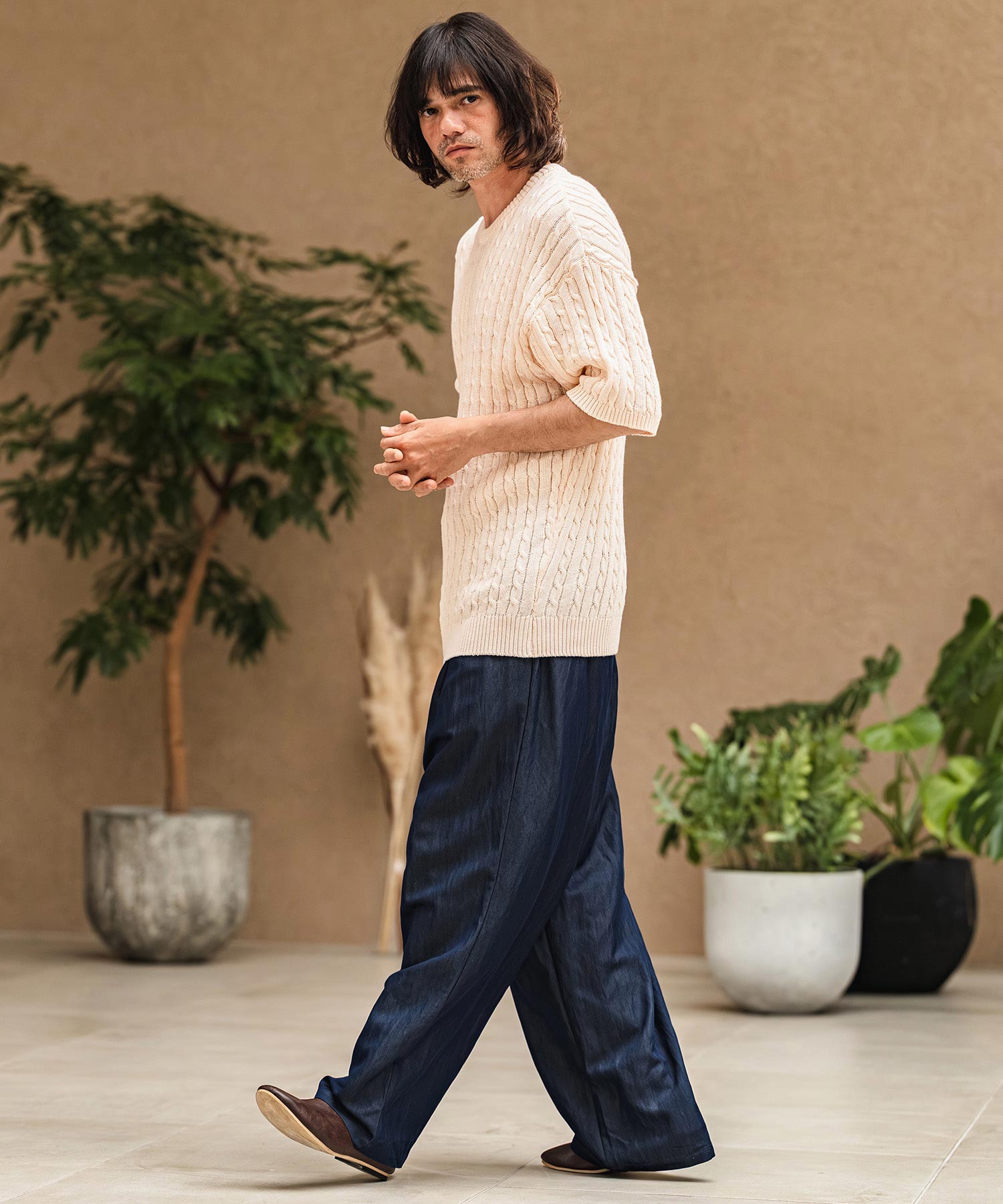 ※注文用画像 CAMBIO(カンビオ)】Cable Knit Short Sleeve Knit Pullover 半袖ニット