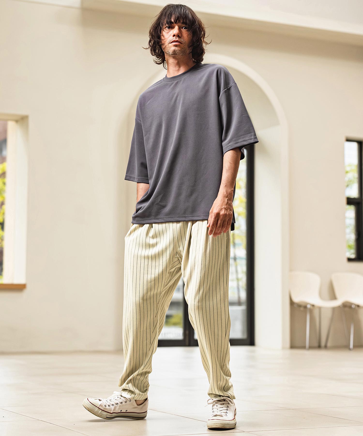 【お値下げ交渉可能】 ommo バルーンシルエットサルエルパンツ ベージュ CAMBIO(カンビオ)】Stretch Seersucker Balloon Silhouette Pants