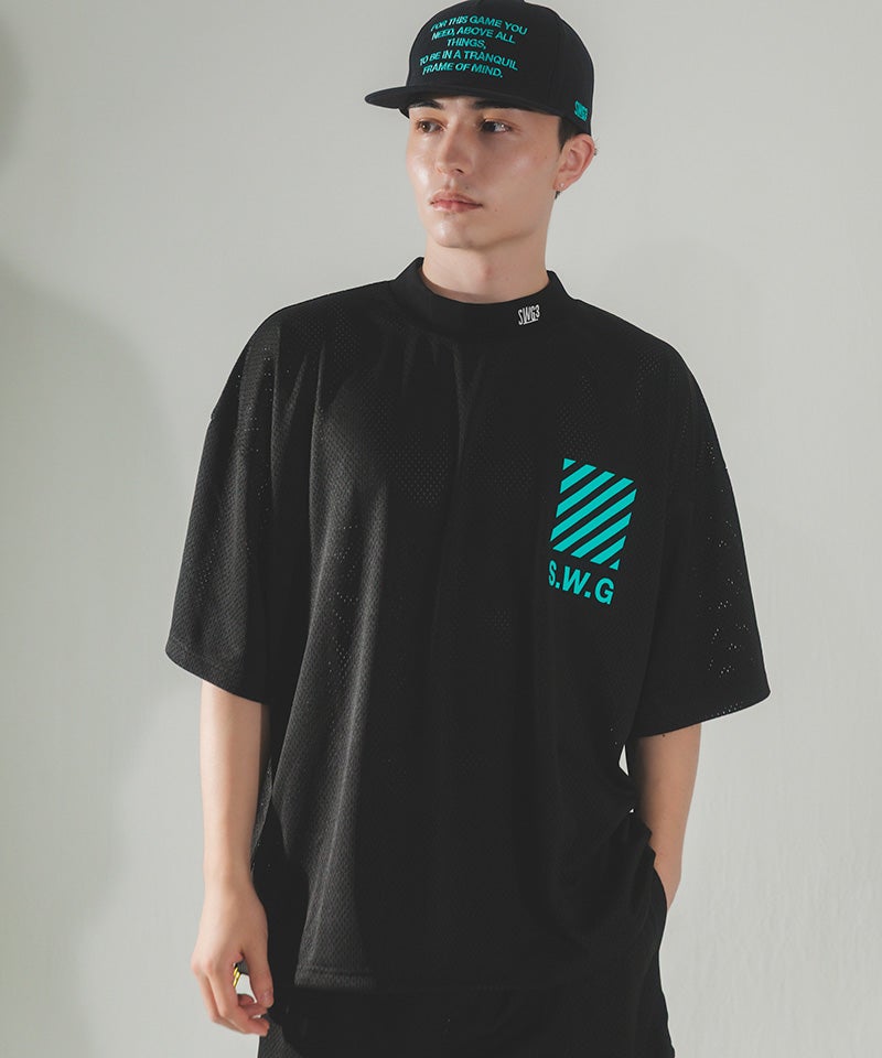 メンズウェア THE SWINGGGP THANKS MESH MOCK TEE, BLACK THE SWINGGGR(ザ・スウィンガー)】THANKS MESH MOCK TEE モックネックT