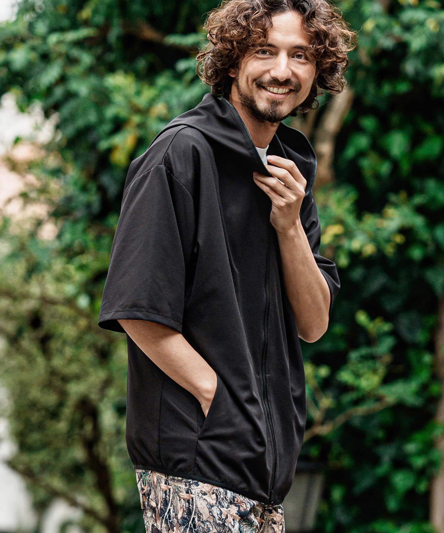 CAMBIO(カンビオ)】Stretch Mini Waffle Short Sleeve Zip Up Parka