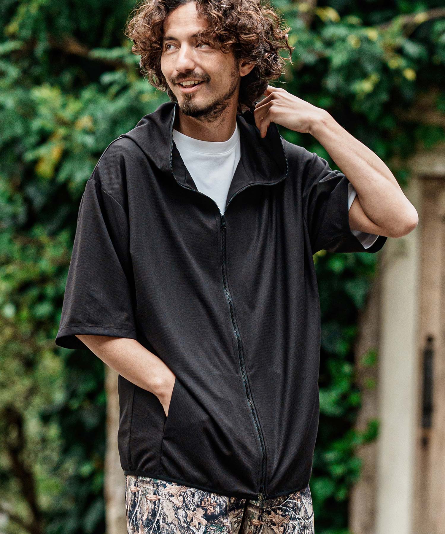 CAMBIO(カンビオ)】Stretch Mini Waffle Short Sleeve Zip Up Parka