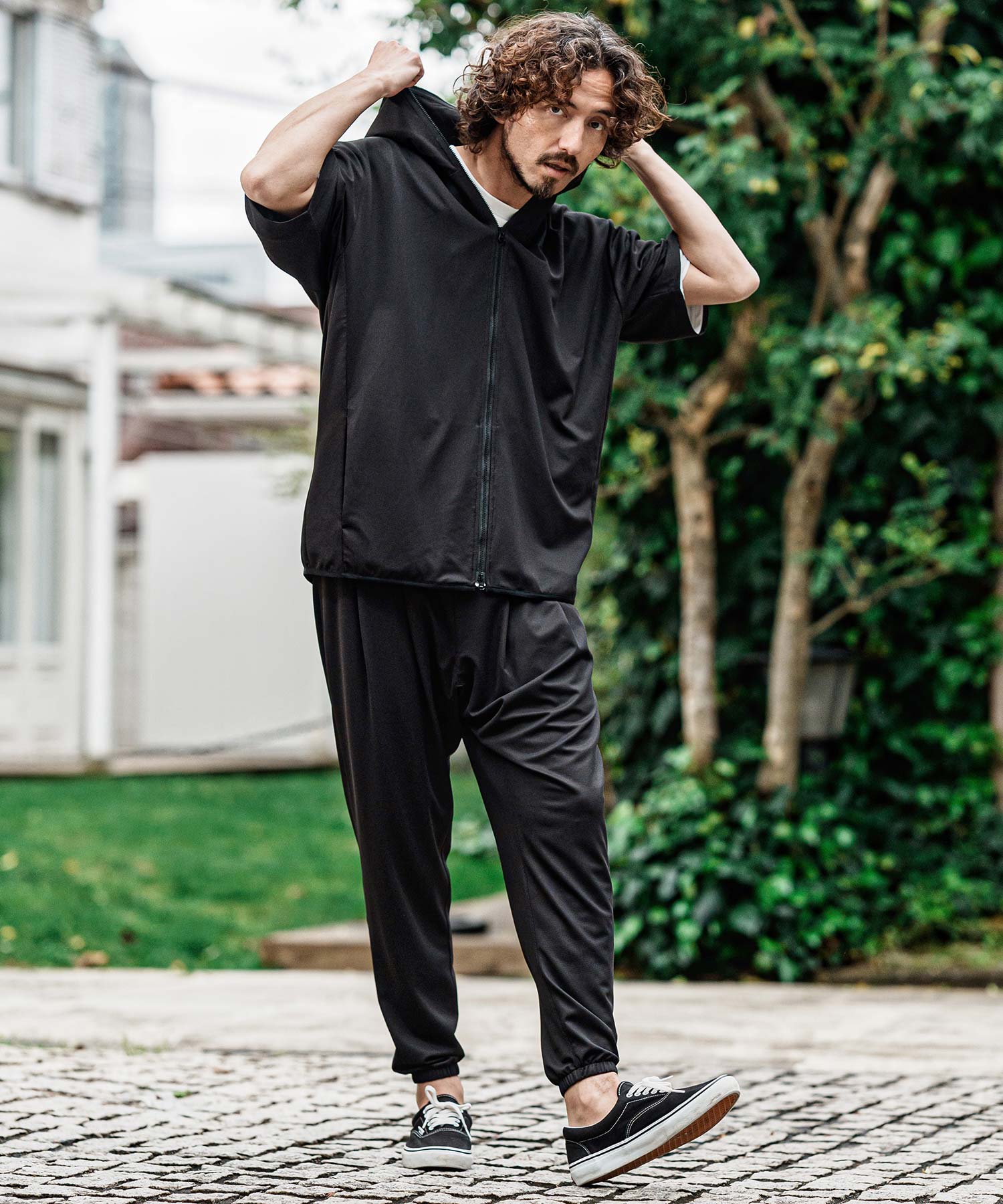 CAMBIO(カンビオ)】Stretch Mini Waffle Short Sleeve Zip Up Parka