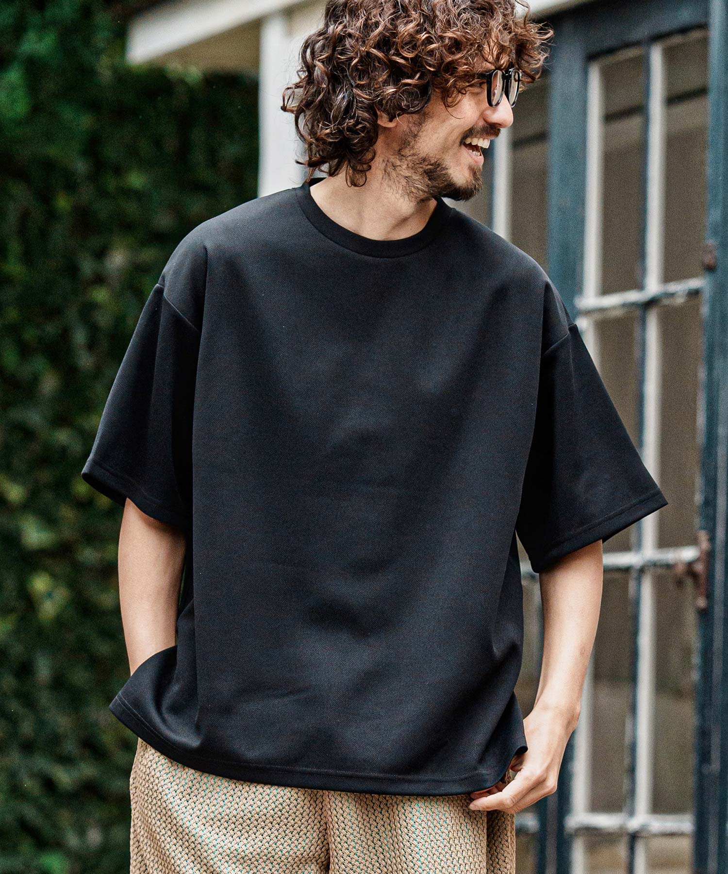 CAMBIO(カンビオ)】鹿の子サイドスリットショートスリーブTシャツ