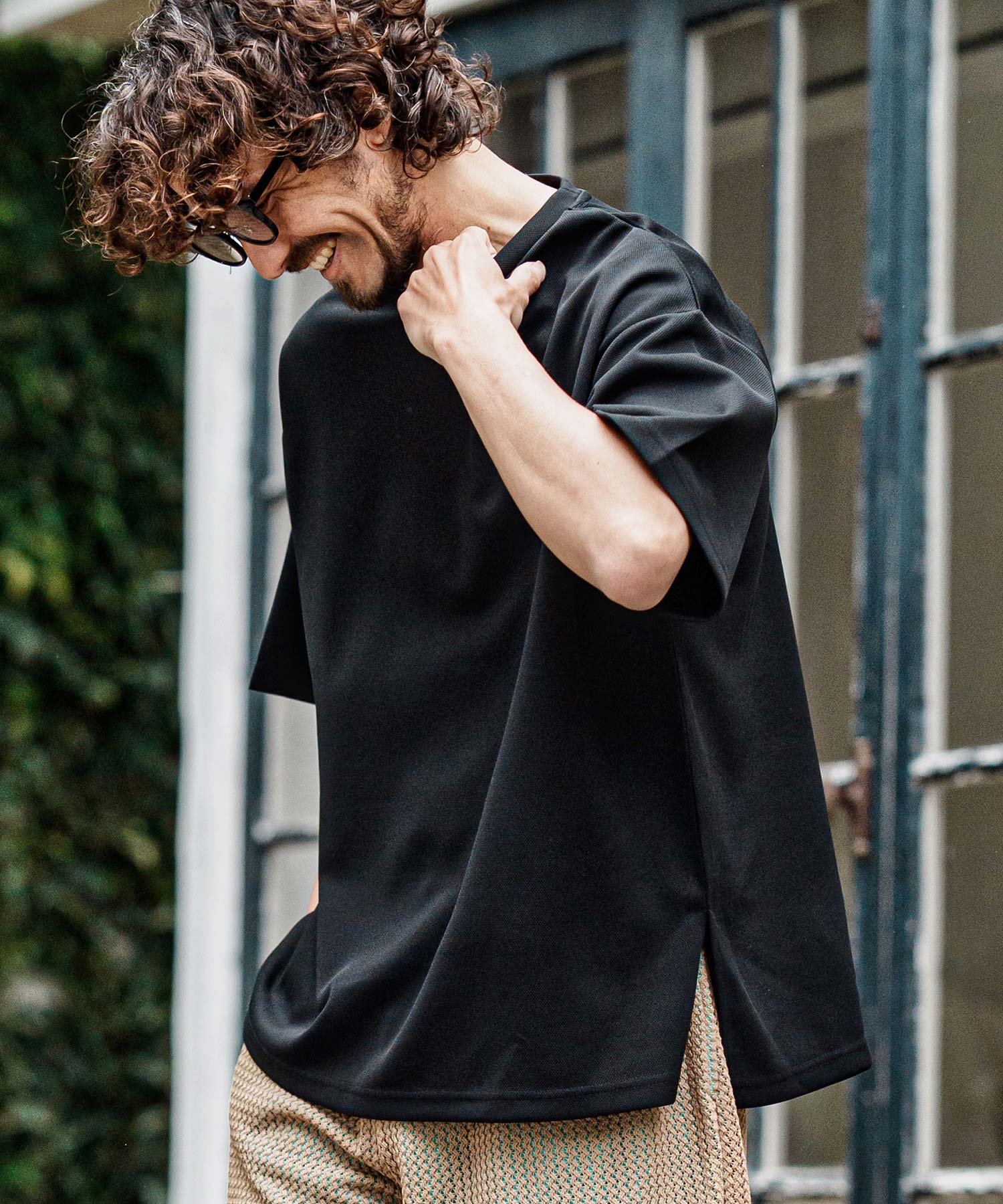 CAMBIO(カンビオ)】鹿の子サイドスリットショートスリーブTシャツ