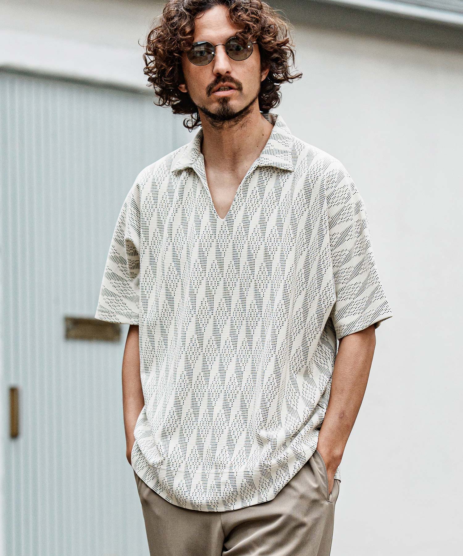 CAMBIO(カンビオ)】ドビー総柄スキッパーポロシャツ | CAMBIO カンビオ