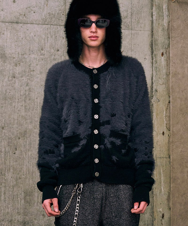 A17615 美品 アグッドバッドインフルエンス ダメージ加工カーディガン 黒M A Good Bad Influence(ア グッド バッド インフルエンス)】 通販