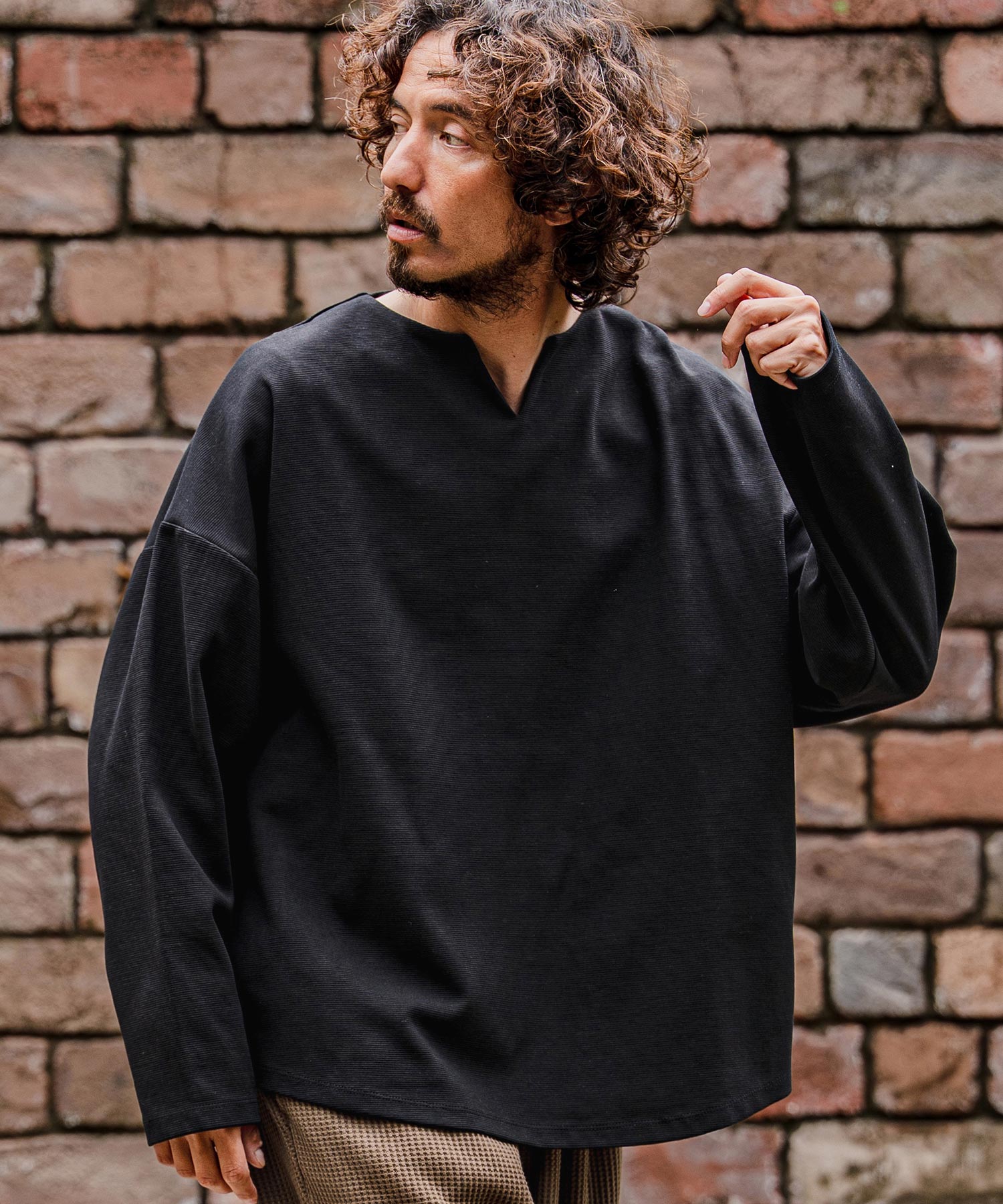 CAMBIO(カンビオ)】Double-Cut Key-Neck Long Sleeve Tee キーネック