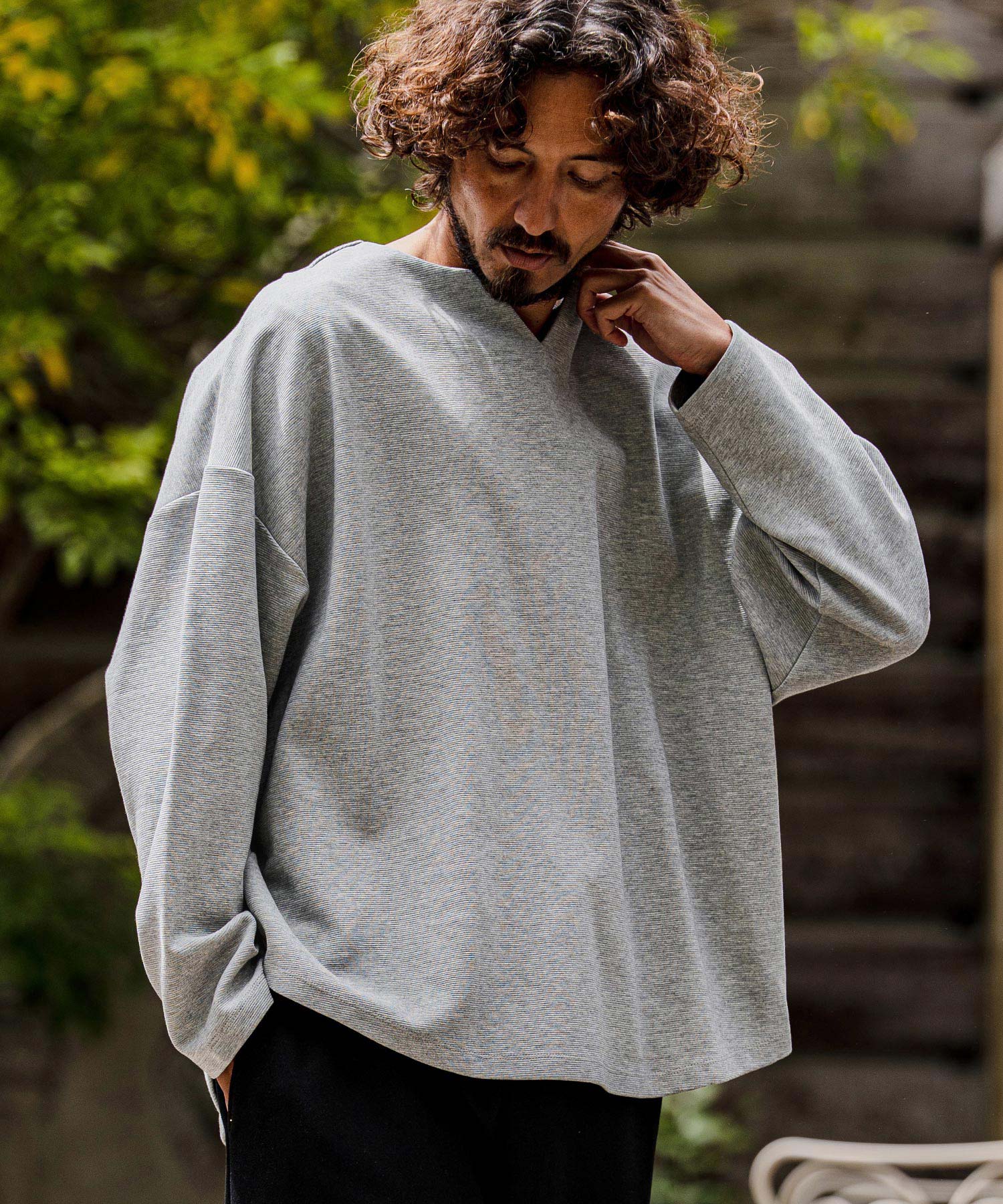 CAMBIO(カンビオ)】Double-Cut Key-Neck Long Sleeve Tee キーネック