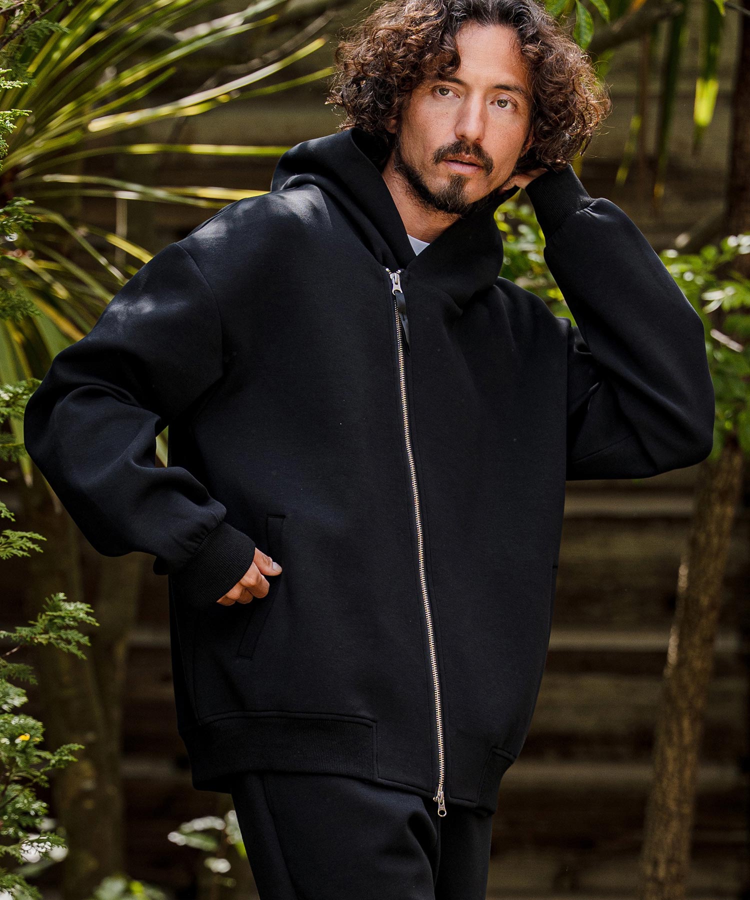 CAMBIO(カンビオ)】Diagonal Zip Scuba Knit Hoodie ダンボールニット