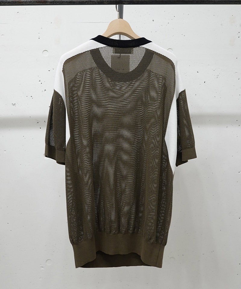 30%OFF【CULLNI(クルニ)】Airy Mesh Contrast Panel Short Sleeve Knit
