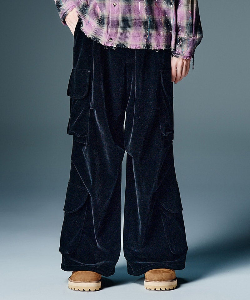 glamb(グラム)】【予約販売9月中旬～下旬入荷】Velour Cargo Baggy
