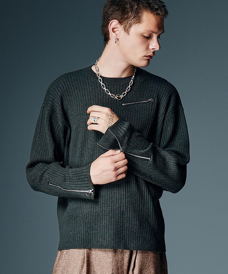 glamb(グラム)】【予約販売8月下旬～9月上旬入荷】Zip Rib Knit ジップ
