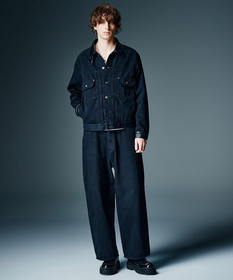 glamb(グラム)】Leather Combination Denim Jacket レザー