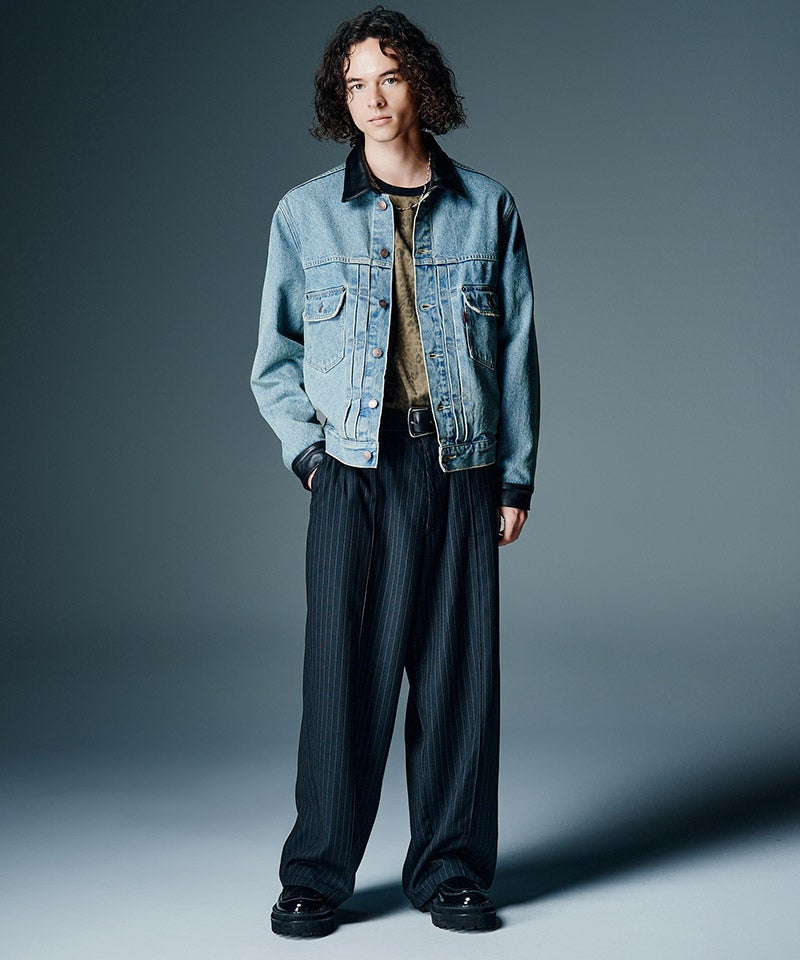 glamb(グラム)】Leather Combination Denim Jacket レザー