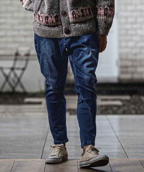 CAMBIO(カンビオ)】Stretch Denim Oval Rib Sarouel Tight Fit Pants 