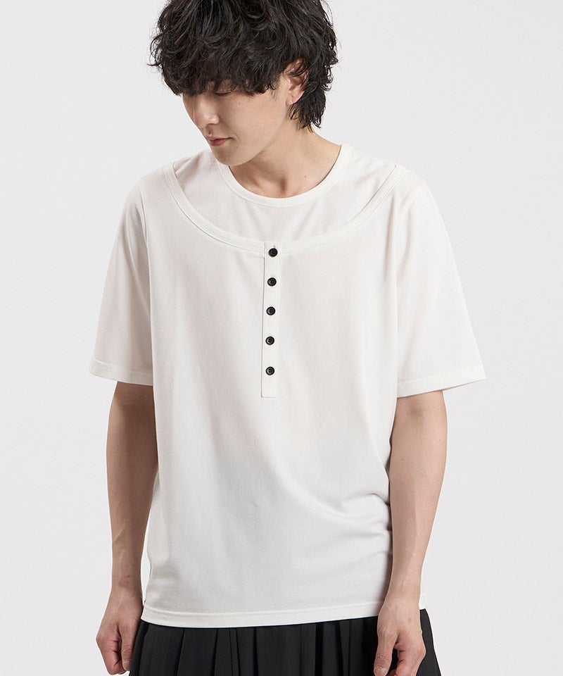 NO ID.(ノーアイディー)】ﾌｪｲｸﾚｲﾔｰﾄﾞﾍﾝﾘｰﾈｯｸPO プルオーバー Tシャツ