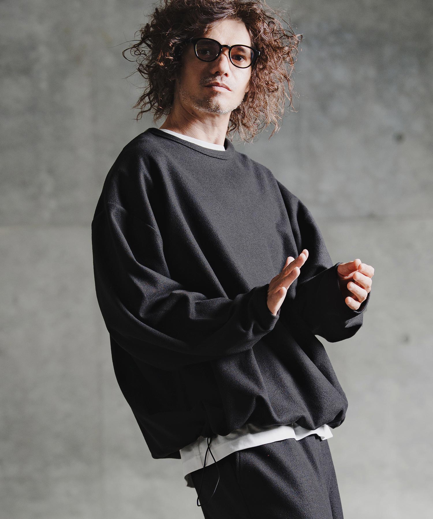 【新品】GLIMCLAP(グリムクラップ)ワイドシルエットスウェット ブラックS GLIMCLAP(グリムクラップ)】Knit-Like Oversized Jersey Top