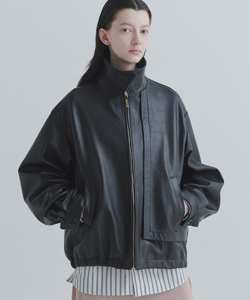 ジャケット・アウター CULLNI CULLNI(クルニ)】Clean Lamb Leather Asymmetrical Layered Zip Up