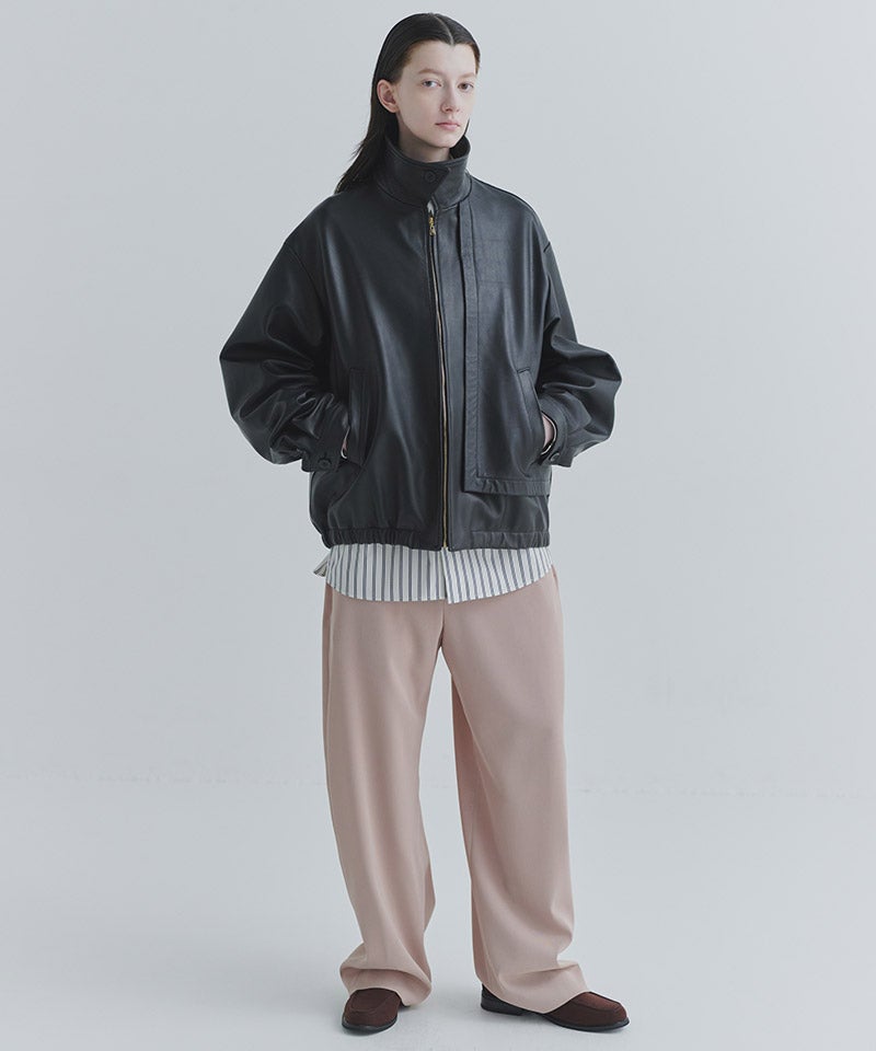 CULLNI(クルニ)】Clean Lamb Leather Asymmetrical Layered Zip Up