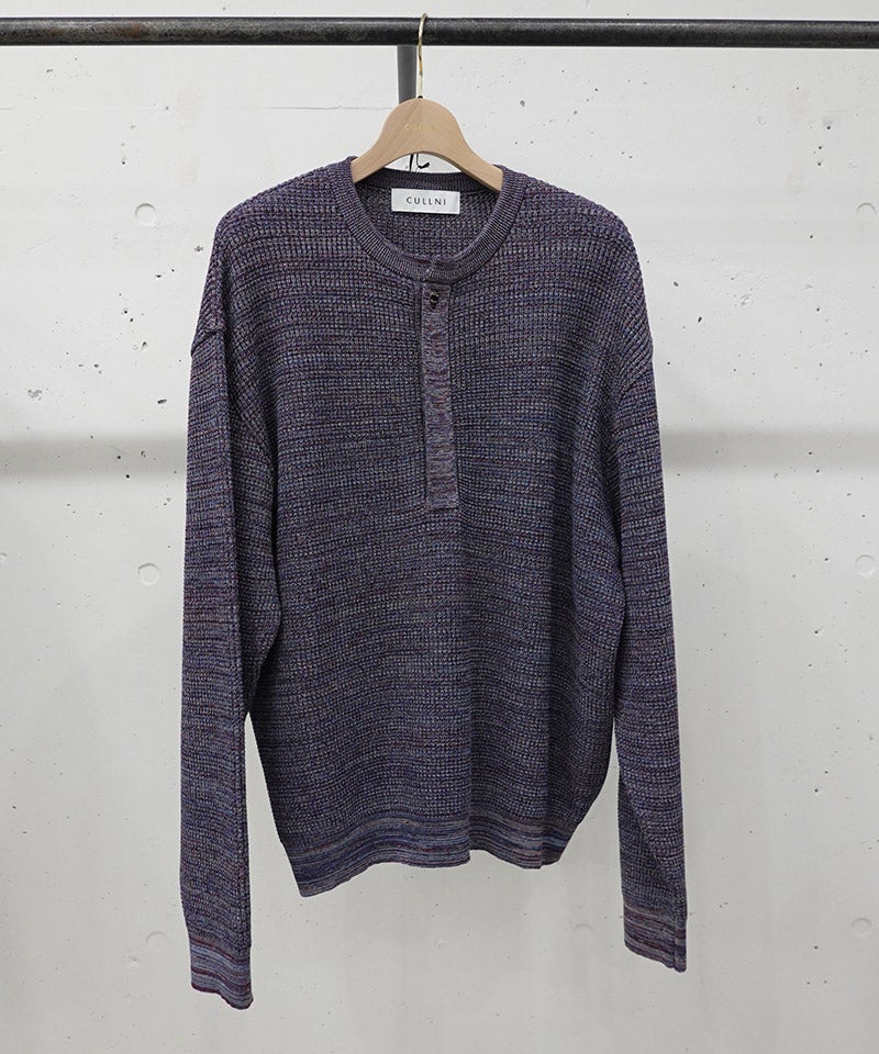 CULLNI(クルニ)】Organic Cotton Waffle Minimal Henley Neck Knit CULLNI(クルニ)】Organic Cotton Waffle Minimal Henley Neck Knit