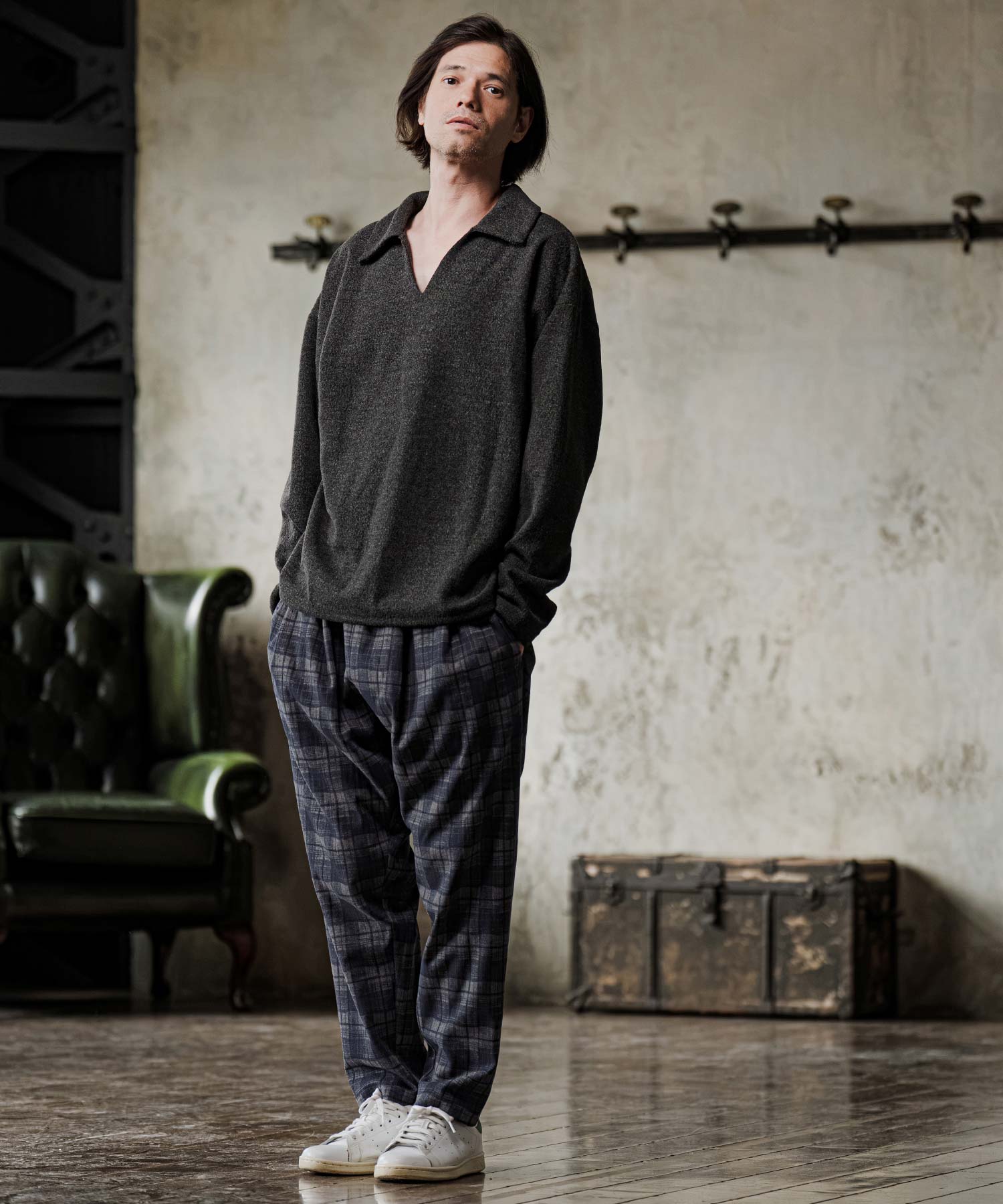 CAMBIO(カンビオ)】Brushed Check Ponte Tapered Pants テーパード