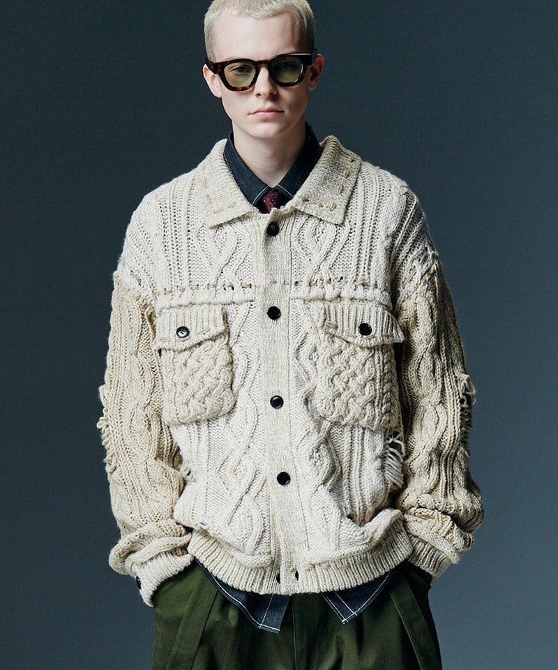 glamb(グラム)】【予約販売1月上旬～中旬入荷】Damage Knit Jacket