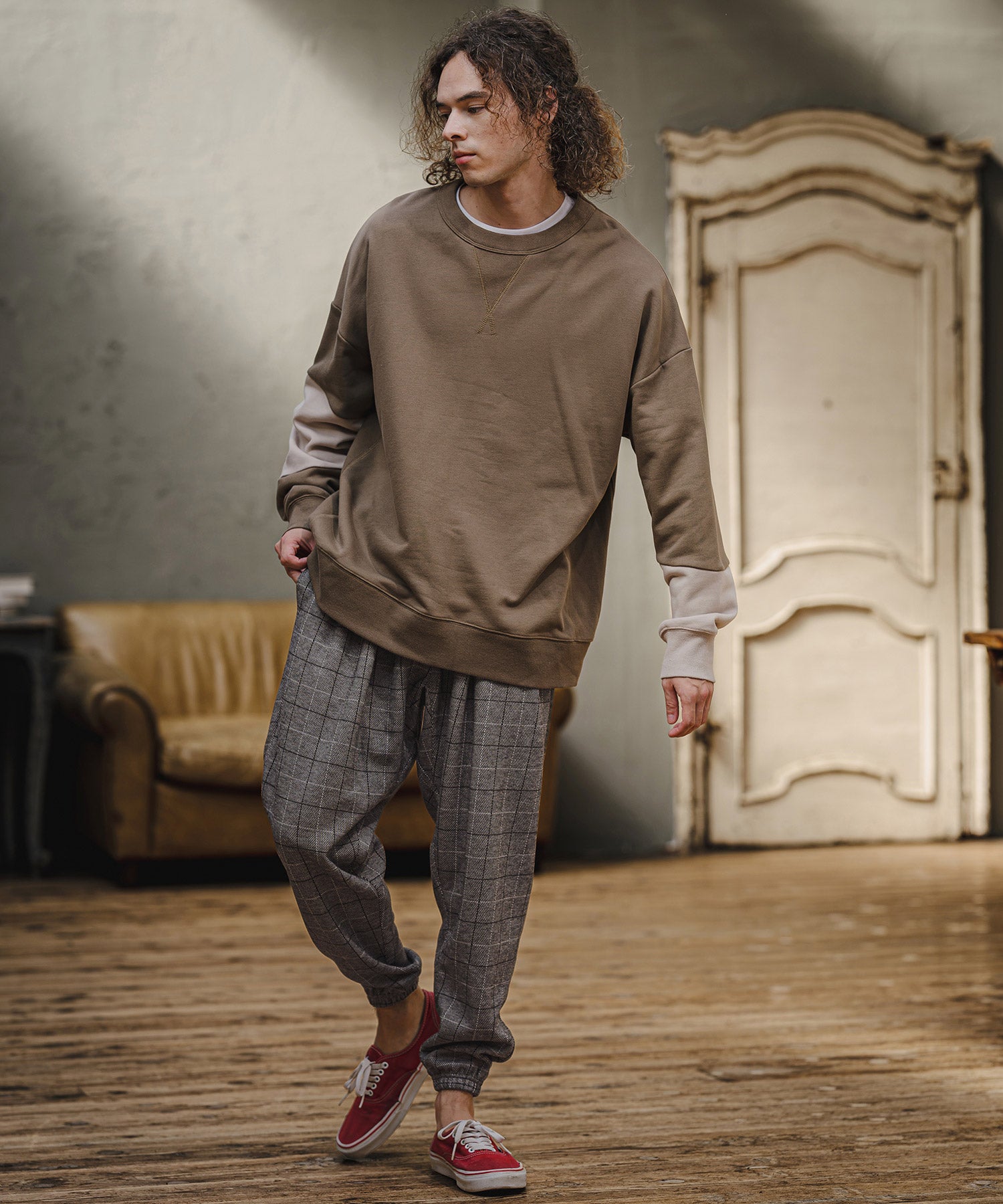 CAMBIO(カンビオ)】Wool Blend Bonded Check Jogger Pants チェック
