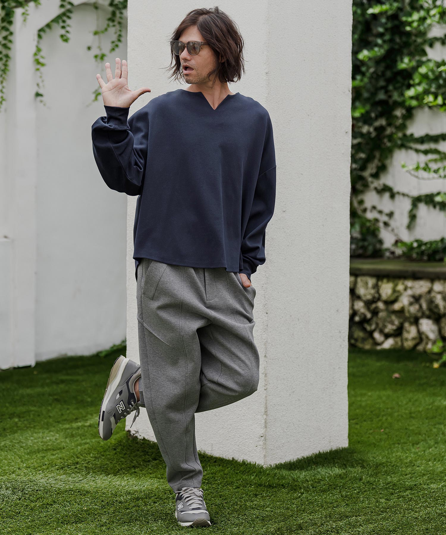 CAMBIO(カンビオ)】Honeycomb Waffle Key Neck Long Sleeve Tee