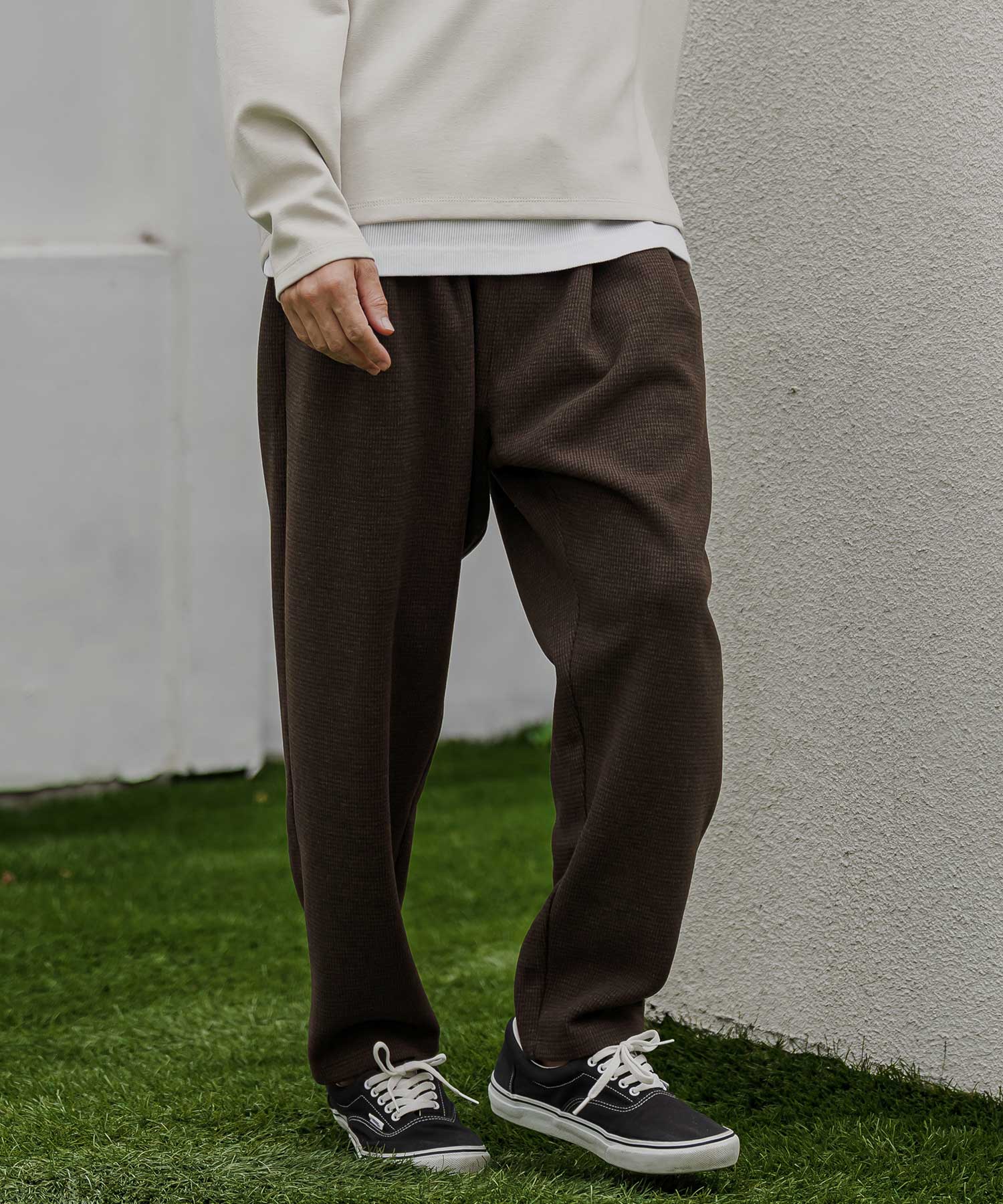 CAMBIO(カンビオ)】Houndstooth Wool Blend Wide Tapered Pants
