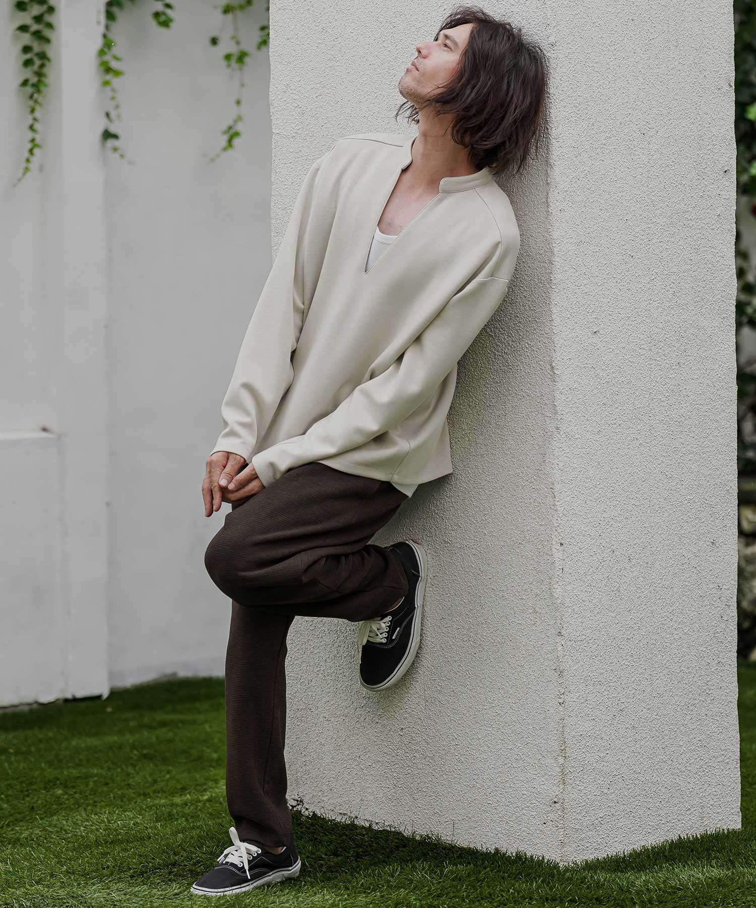 CAMBIO(カンビオ)】Houndstooth Wool Blend Wide Tapered Pants