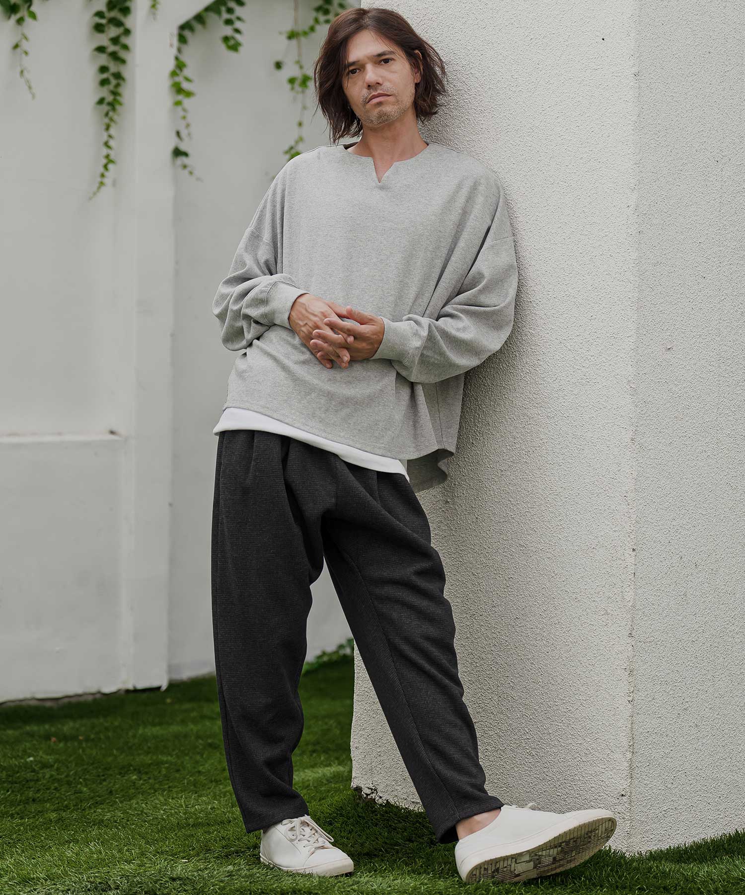 CABaN デーパードパンツ　サイズM 2本破格 13800円　ネイビーブラウン CAMBIO(カンビオ)】Houndstooth Wool Blend Wide Tapered Pants