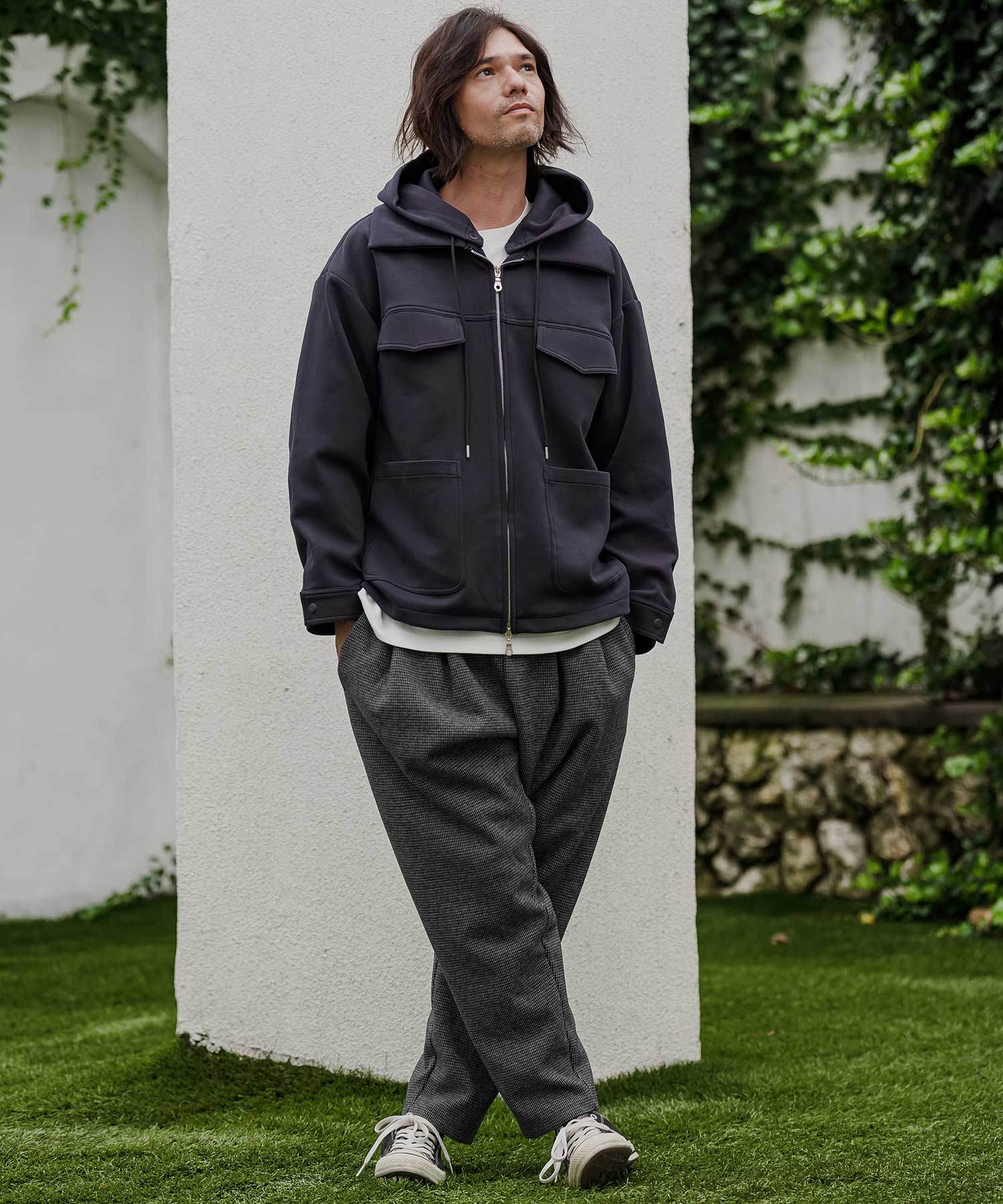 マックス・グーフ　エンチャンテッド CAMBIO(カンビオ)】Houndstooth Wool Blend Wide Tapered Pants